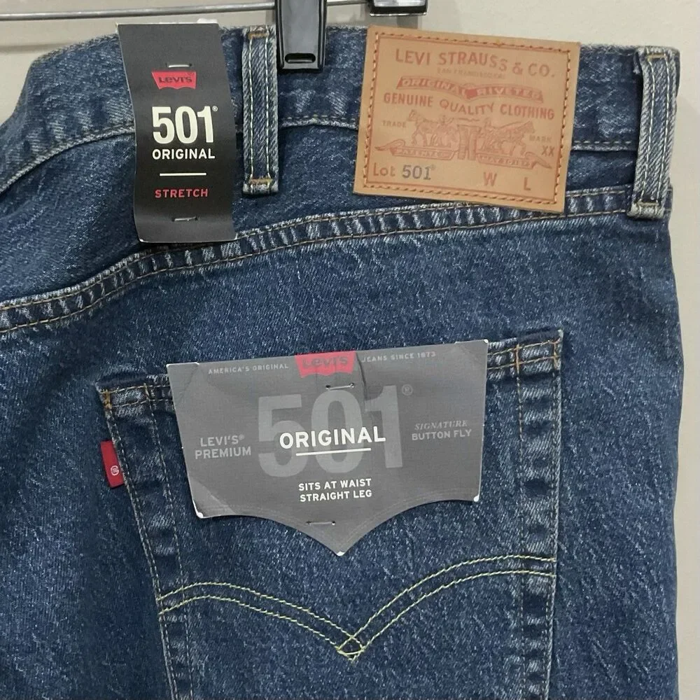 Levi's Premium 501 Jeans Blue Stretch Denim Big &Tall Sz 46 X 36 NWT
